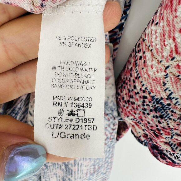 Amana Multicolored Abstract Print Boat Neck Ruffle Sleeve Tunic Blouse Size L - Picture 8 of 8